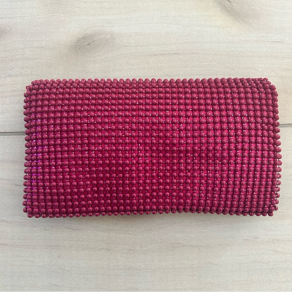 NWT BCBGMaxAzria Pink Beaded Silver Chain Strap Clutch Handbag - Picture 8 of 8